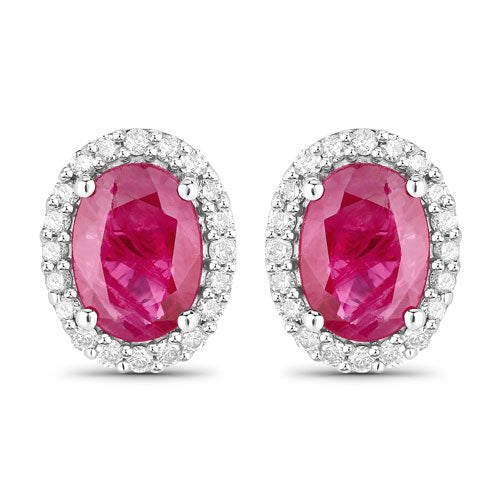 1.96 Carat Genuine Ruby and White Diamond 14K White Gold Earrings Bids.com