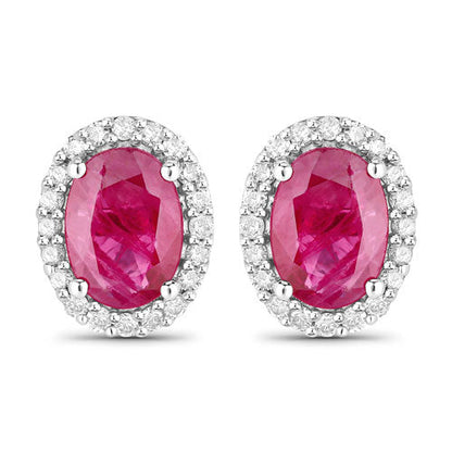 1.96 Carat Genuine Ruby and White Diamond 14K White Gold Earrings Bids.com