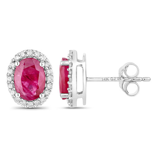 1.96 Carat Genuine Ruby and White Diamond 14K White Gold Earrings Bids.com