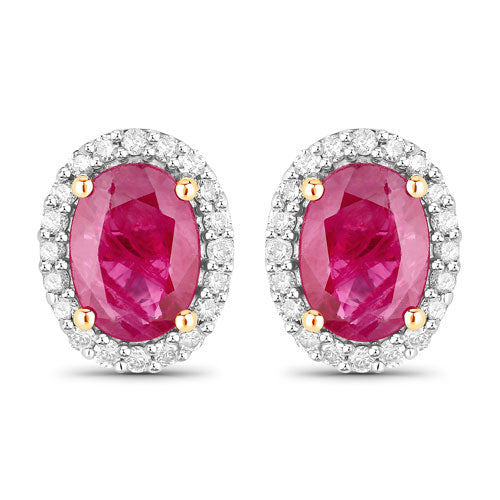 1.96 Carat Genuine Ruby and White Diamond 14K Yellow Gold Earrings Bids.com