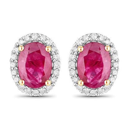1.96 Carat Genuine Ruby and White Diamond 14K Yellow Gold Earrings Bids.com