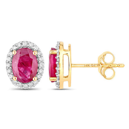 1.96 Carat Genuine Ruby and White Diamond 14K Yellow Gold Earrings Bids.com