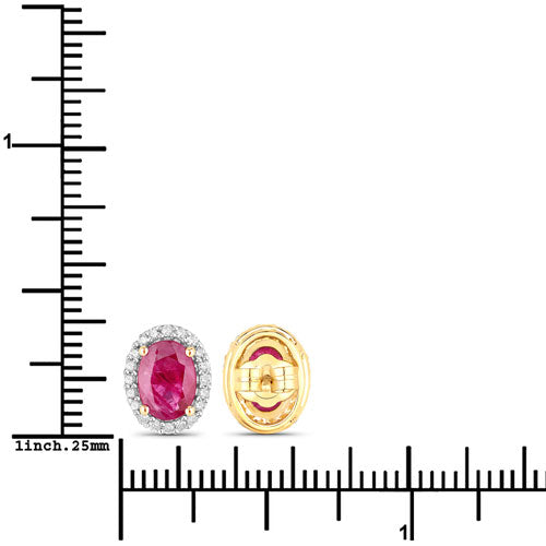 1.96 Carat Genuine Ruby and White Diamond 14K Yellow Gold Earrings Bids.com