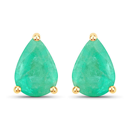 1.30 Carat Genuine Zambian Emerald 10K Yellow Gold Earrings Bids.com