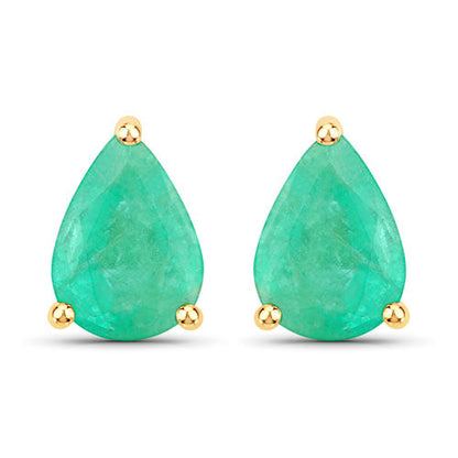 1.30 Carat Genuine Zambian Emerald 10K Yellow Gold Earrings Bids.com