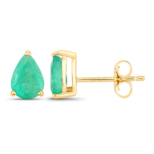 1.30 Carat Genuine Zambian Emerald 10K Yellow Gold Earrings Bids.com