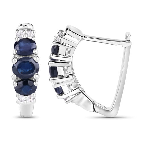 1.66 Carat Genuine Blue Sapphire and White Topaz .925 Sterling Silver Earrings Bids.com