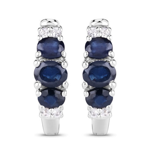 1.66 Carat Genuine Blue Sapphire and White Topaz .925 Sterling Silver Earrings Bids.com