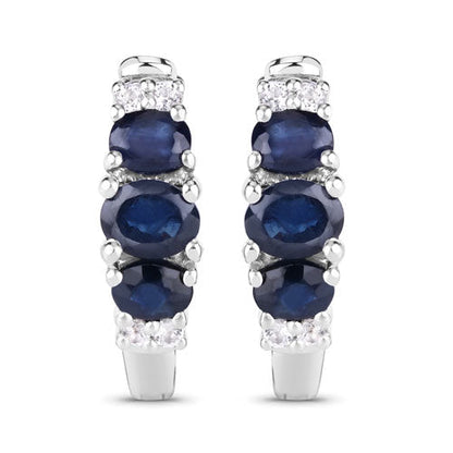 1.66 Carat Genuine Blue Sapphire and White Topaz .925 Sterling Silver Earrings Bids.com