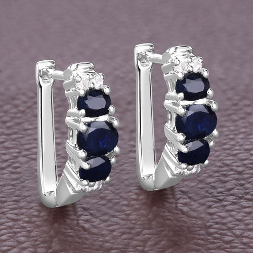 1.66 Carat Genuine Blue Sapphire and White Topaz .925 Sterling Silver Earrings Bids.com