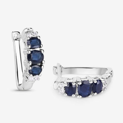 1.66 Carat Genuine Blue Sapphire and White Topaz .925 Sterling Silver Earrings Bids.com