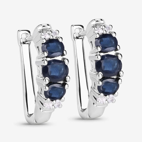 1.66 Carat Genuine Blue Sapphire and White Topaz .925 Sterling Silver Earrings Bids.com