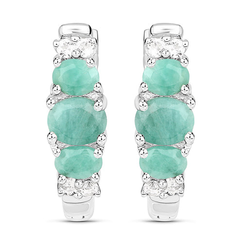 1.30 Carat Genuine Emerald and White Topaz .925 Sterling Silver Earrings Bids.com