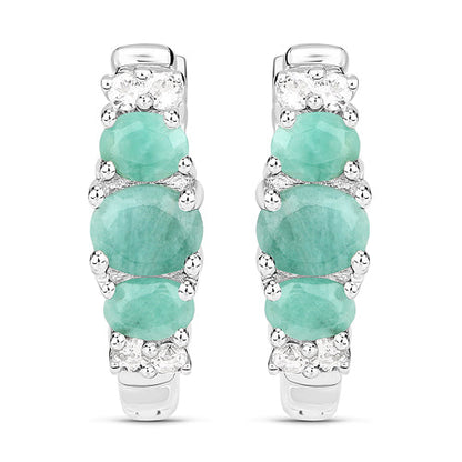 1.30 Carat Genuine Emerald and White Topaz .925 Sterling Silver Earrings Bids.com