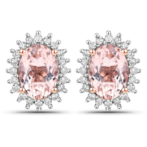 1.61 Carat Genuine Morganite and White Diamond 14K Rose Gold Earrings Bids.com