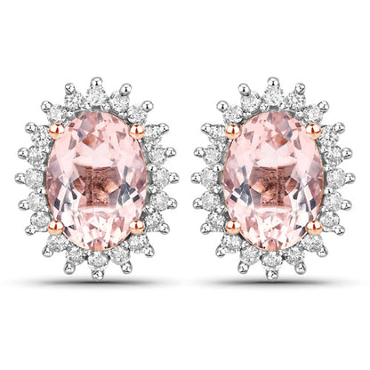 1.61 Carat Genuine Morganite and White Diamond 14K Rose Gold Earrings Bids.com
