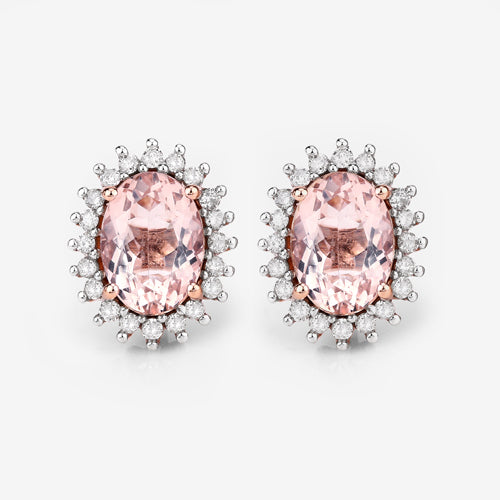 1.61 Carat Genuine Morganite and White Diamond 14K Rose Gold Earrings Bids.com