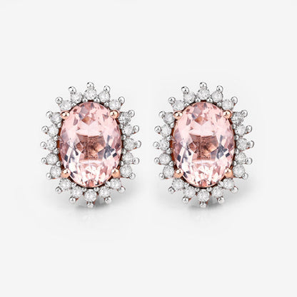 1.61 Carat Genuine Morganite and White Diamond 14K Rose Gold Earrings Bids.com