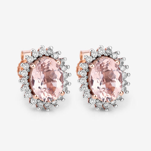 1.61 Carat Genuine Morganite and White Diamond 14K Rose Gold Earrings Bids.com