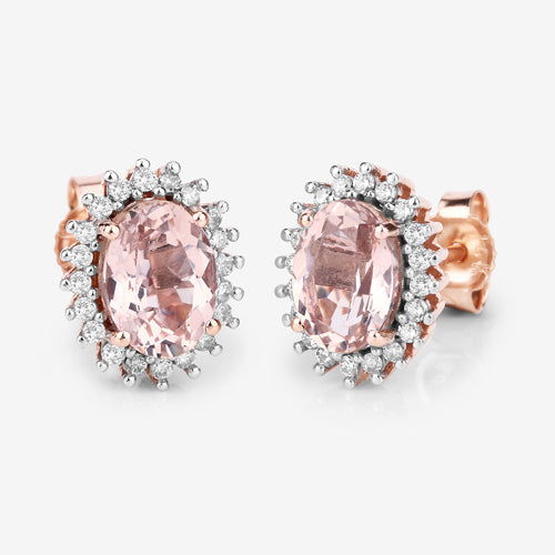 1.61 Carat Genuine Morganite and White Diamond 14K Rose Gold Earrings Bids.com