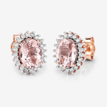 1.61 Carat Genuine Morganite and White Diamond 14K Rose Gold Earrings Bids.com