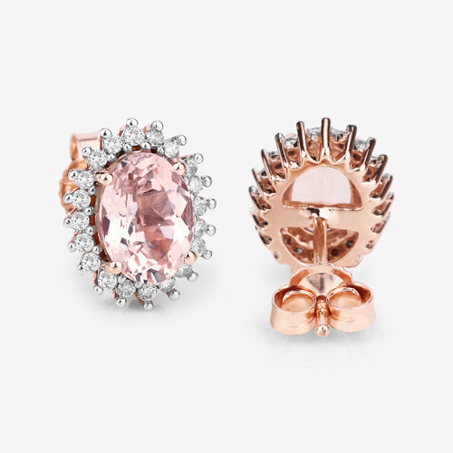 1.61 Carat Genuine Morganite and White Diamond 14K Rose Gold Earrings Bids.com