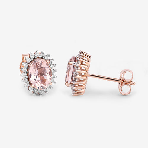 1.61 Carat Genuine Morganite and White Diamond 14K Rose Gold Earrings Bids.com