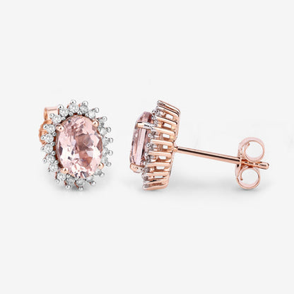 1.61 Carat Genuine Morganite and White Diamond 14K Rose Gold Earrings Bids.com