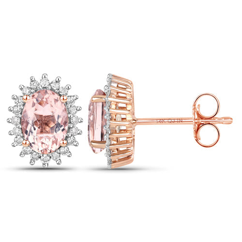 1.61 Carat Genuine Morganite and White Diamond 14K Rose Gold Earrings Bids.com