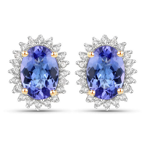1.71 Carat Genuine Tanzanite and White Diamond 14K Yellow Gold Earrings Bids.com