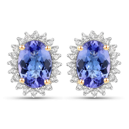 1.71 Carat Genuine Tanzanite and White Diamond 14K Yellow Gold Earrings Bids.com