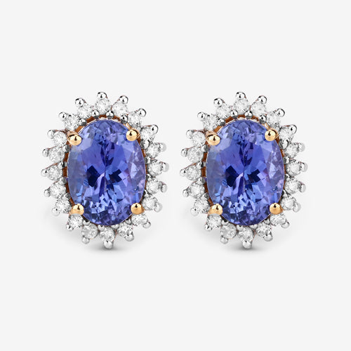 1.71 Carat Genuine Tanzanite and White Diamond 14K Yellow Gold Earrings Bids.com