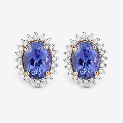 1.71 Carat Genuine Tanzanite and White Diamond 14K Yellow Gold Earrings Bids.com