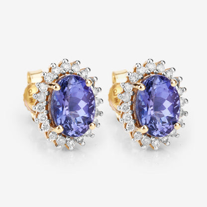 1.71 Carat Genuine Tanzanite and White Diamond 14K Yellow Gold Earrings Bids.com