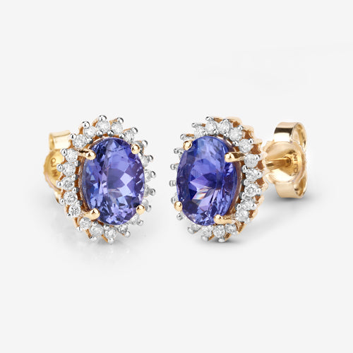 1.71 Carat Genuine Tanzanite and White Diamond 14K Yellow Gold Earrings Bids.com