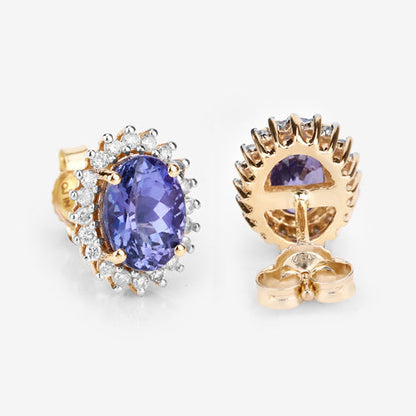 1.71 Carat Genuine Tanzanite and White Diamond 14K Yellow Gold Earrings Bids.com