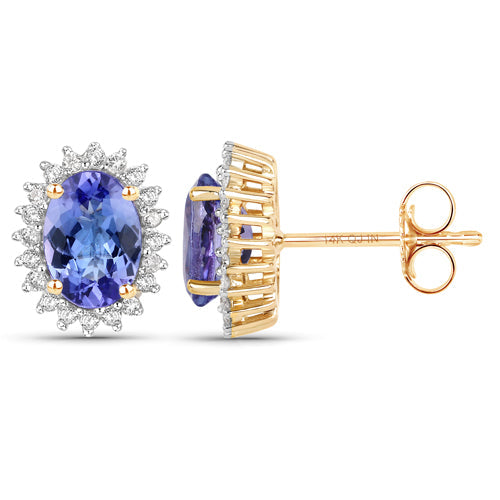 1.71 Carat Genuine Tanzanite and White Diamond 14K Yellow Gold Earrings Bids.com