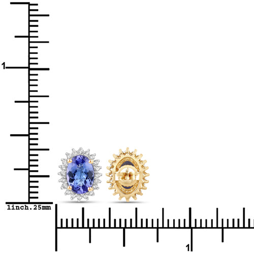 1.71 Carat Genuine Tanzanite and White Diamond 14K Yellow Gold Earrings Bids.com