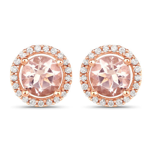 0.93 Carat Genuine Morganite and White Diamond 14K Rose Gold Earrings Bids.com