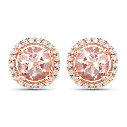 0.93 Carat Genuine Morganite and White Diamond 14K Rose Gold Earrings Bids.com