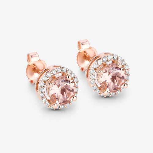 0.93 Carat Genuine Morganite and White Diamond 14K Rose Gold Earrings Bids.com