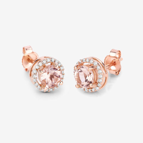 0.93 Carat Genuine Morganite and White Diamond 14K Rose Gold Earrings Bids.com