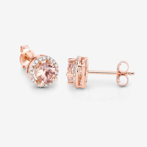 0.93 Carat Genuine Morganite and White Diamond 14K Rose Gold Earrings Bids.com