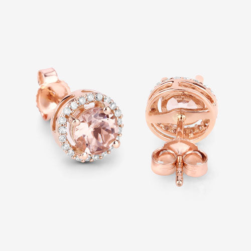 0.93 Carat Genuine Morganite and White Diamond 14K Rose Gold Earrings Bids.com
