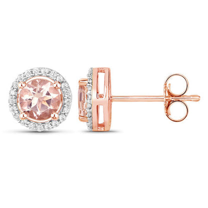 0.93 Carat Genuine Morganite and White Diamond 14K Rose Gold Earrings Bids.com