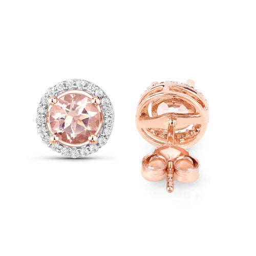 0.93 Carat Genuine Morganite and White Diamond 14K Rose Gold Earrings Bids.com