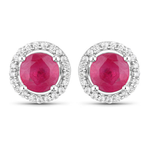 1.22 Carat Genuine Ruby and White Diamond 14K White Gold Earrings Bids.com