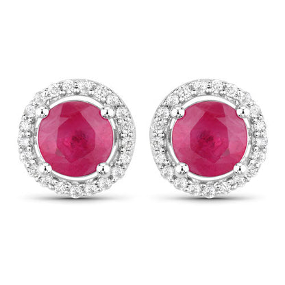 1.22 Carat Genuine Ruby and White Diamond 14K White Gold Earrings Bids.com