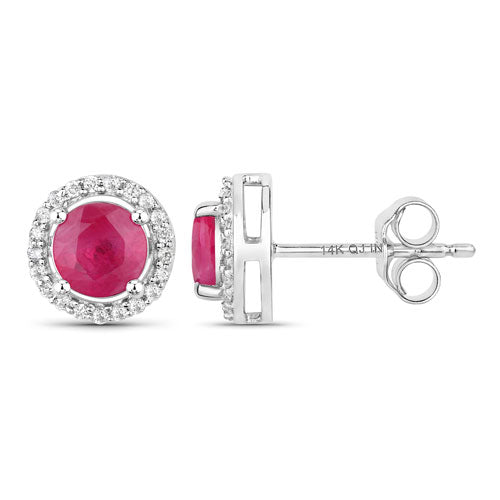 1.22 Carat Genuine Ruby and White Diamond 14K White Gold Earrings Bids.com