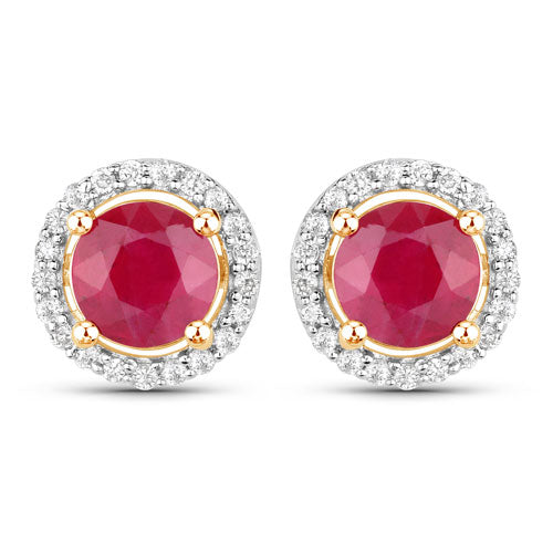 1.22 Carat Genuine Ruby and White Diamond 14K Yellow Gold Earrings Bids.com
